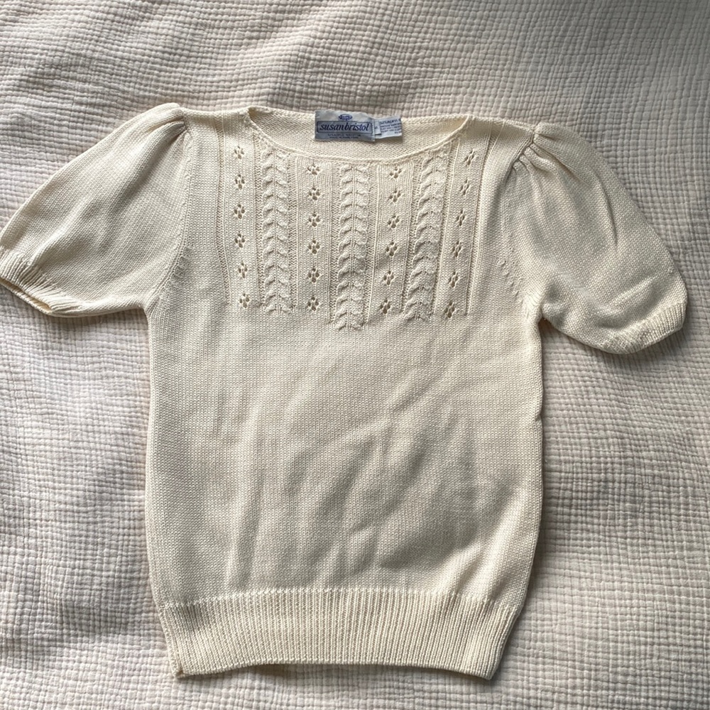 White Vintage Knit Shortsleeved top